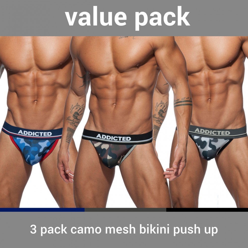 3 pack camo mesh bikini push up