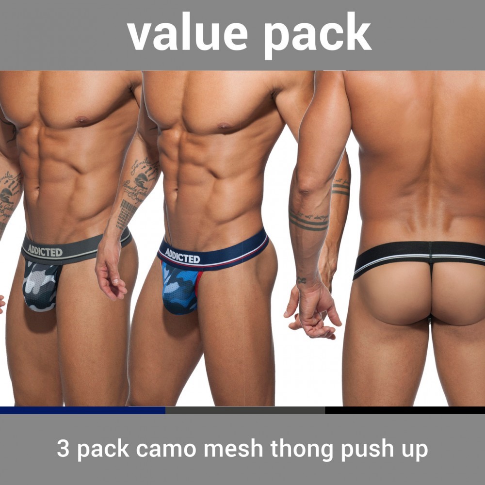 3 PACK CAMO MESH THONG PUSH UP