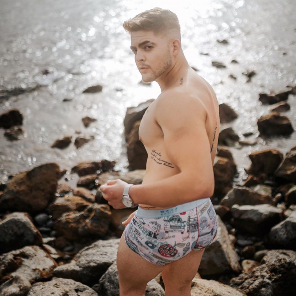 Model Cesar Luis in Male Basics Trunk
