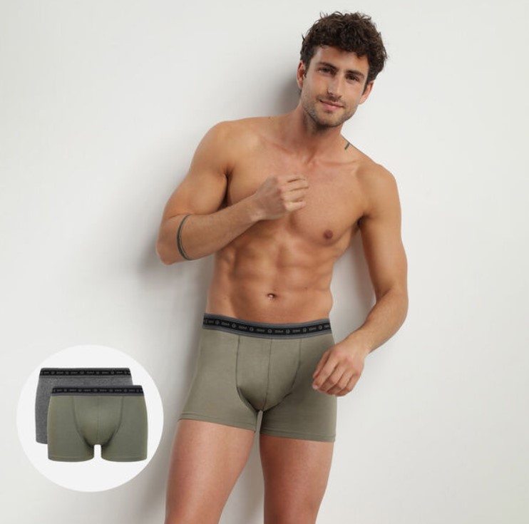 men's Charcoal and Green organic stretch cotton boxers by Dim Green Bio