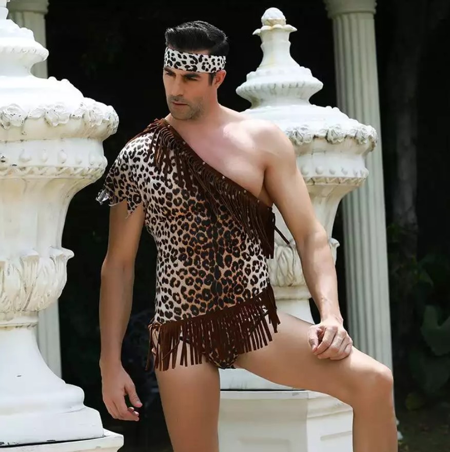 Sexy Men HALLOWEEN Costume Uniform Outfit Sexy Lingerie Leopard Print Across Strip Role Play Night Club 6617